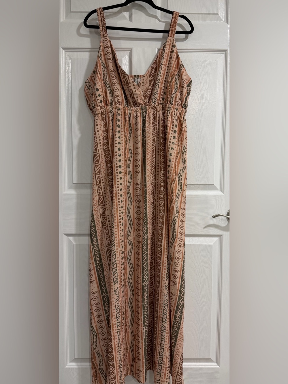 SHEIN Peach and Olive Tribal Print Maxi Dress